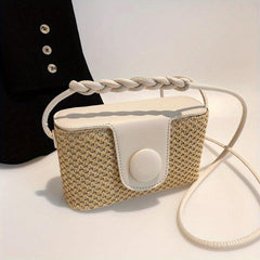 Mini Straw Handbag Solid Braided Beach Shoulder Bag