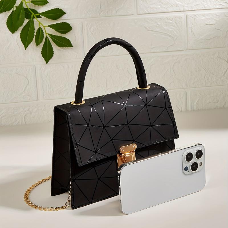 Geometric Pattern Crossbody Satchel Bag Chain Shoulder Bag