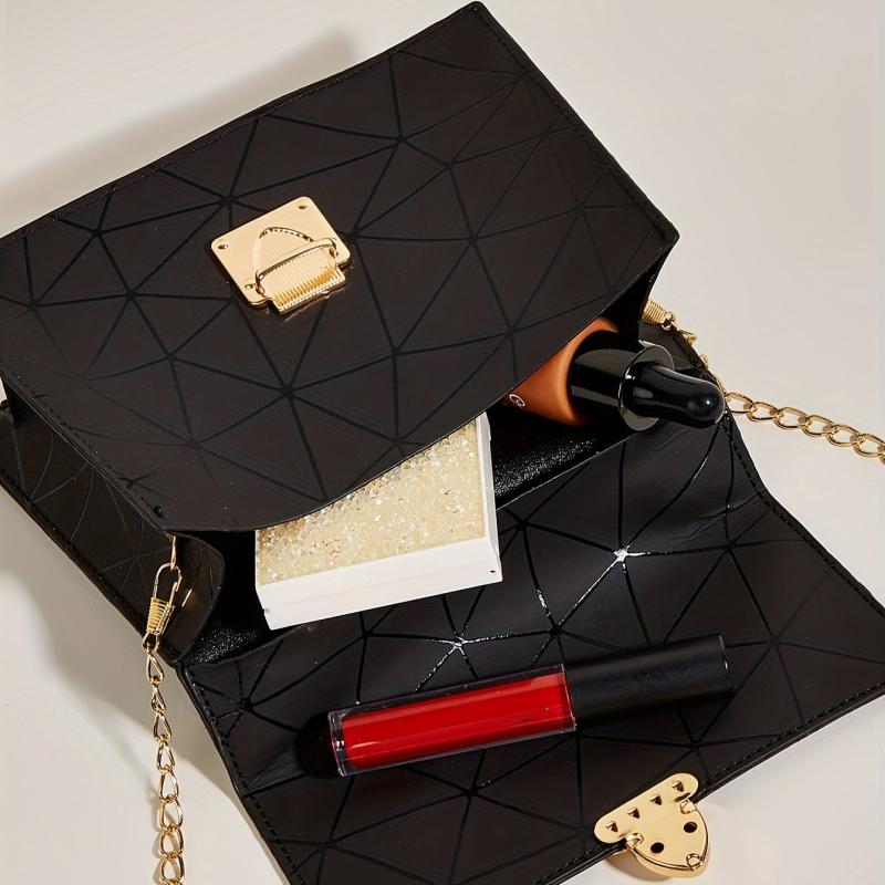 Geometric Pattern Crossbody Satchel Bag Chain Shoulder Bag
