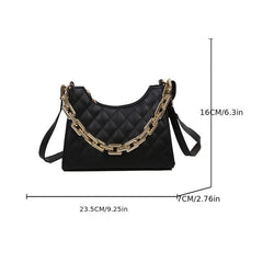 Quilted Zipper Shoulder Bag Chian Decor PU Leather Waterproof Crossbody Bag