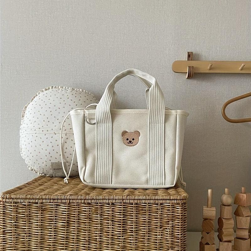 Bear Pattern Drawstring Satchel Lunch Box Canvas Portable Lunch Bag
