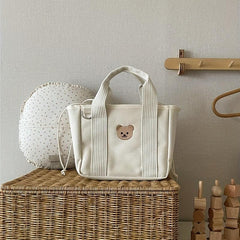 Bear Pattern Drawstring Satchel Lunch Box Canvas Portable Lunch Bag