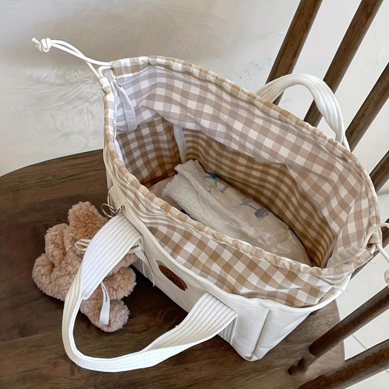 Bear Pattern Drawstring Satchel Lunch Box Canvas Portable Lunch Bag