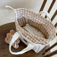 Bear Pattern Drawstring Satchel Lunch Box Canvas Portable Lunch Bag