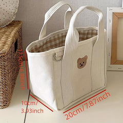 Bear Pattern Drawstring Satchel Lunch Box Canvas Portable Lunch Bag