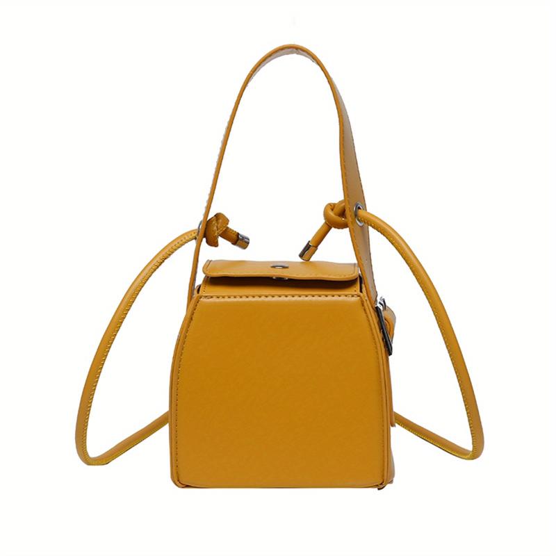 Mini Box Crossbody Bag Solid Square Handbag Faux Leather Lipstick & Phone Purse