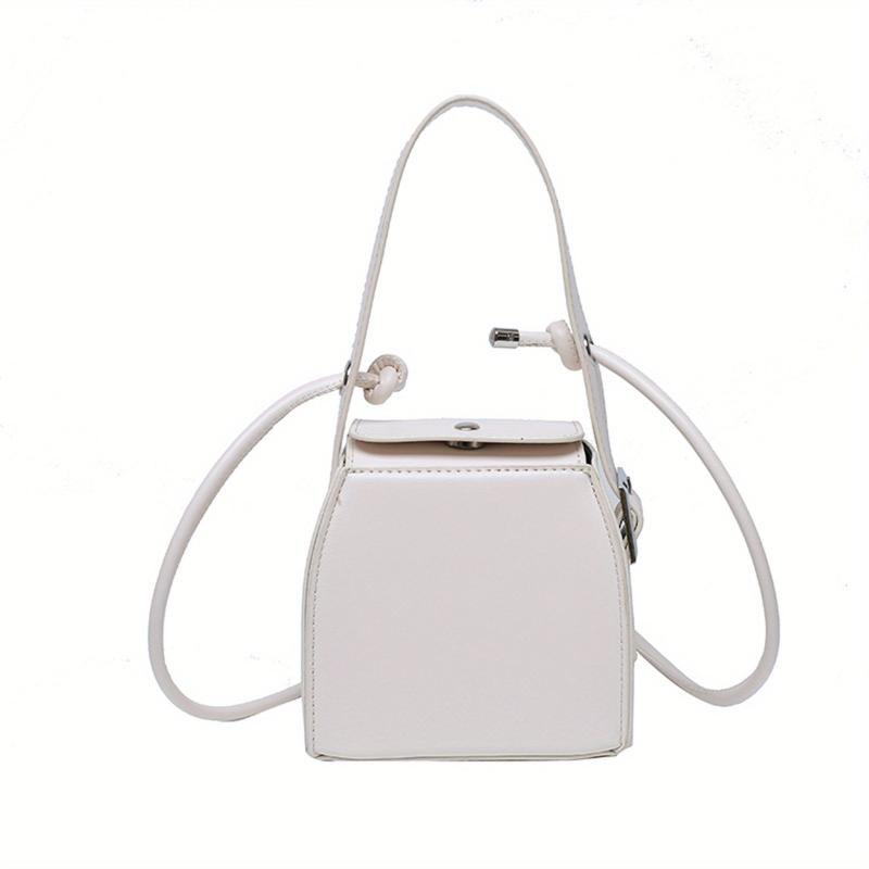 Mini Box Crossbody Bag Solid Square Handbag Faux Leather Lipstick & Phone Purse