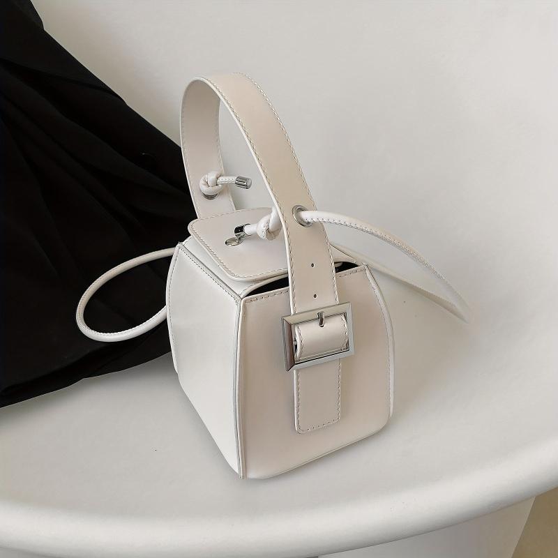 Mini Box Crossbody Bag Solid Square Handbag Faux Leather Lipstick & Phone Purse