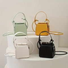 Mini Box Crossbody Bag Solid Square Handbag Faux Leather Lipstick & Phone Purse