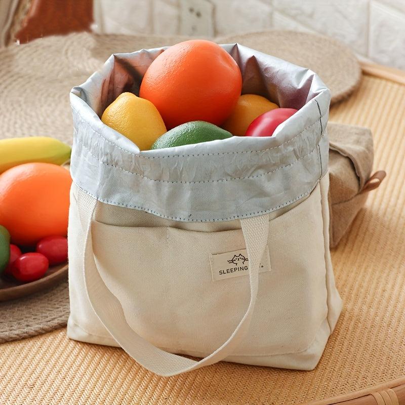 Insulated Lunch Box Bag Canvas Handbag for Travel & Picnic