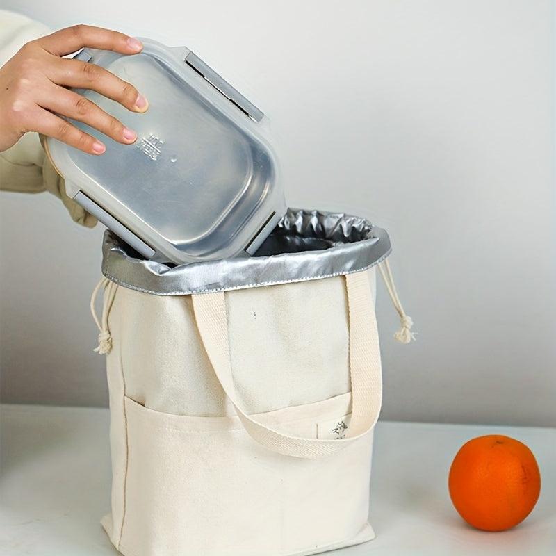 Insulated Lunch Box Bag Canvas Handbag for Travel & Picnic