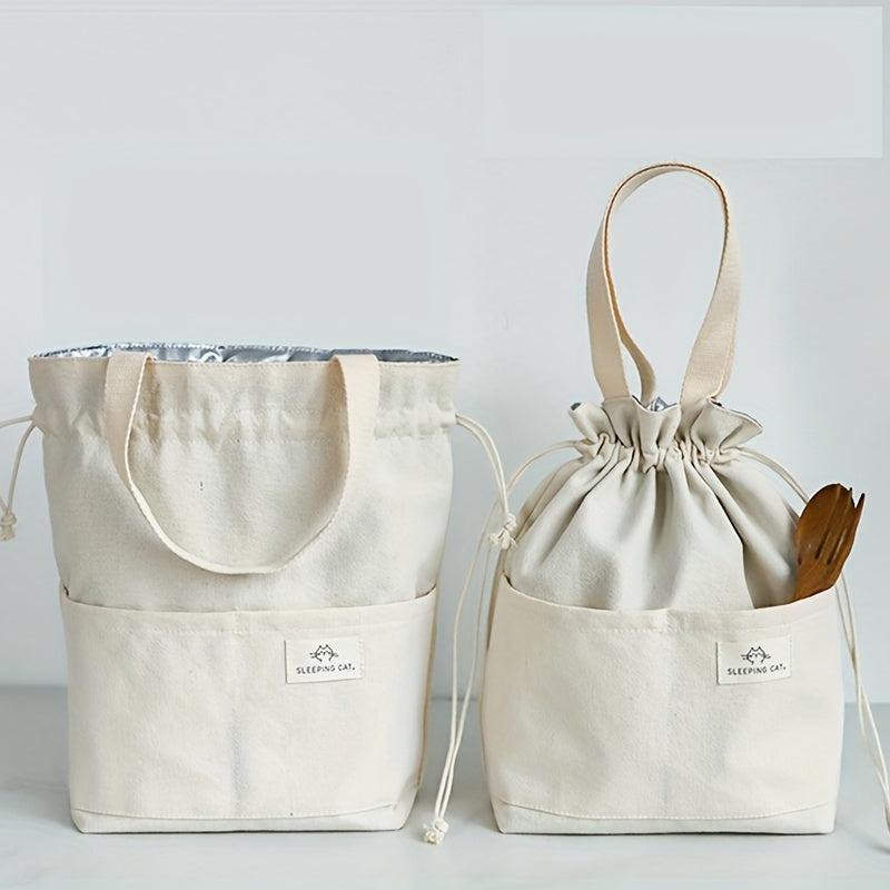 Insulated Lunch Box Bag Canvas Handbag for Travel & Picnic