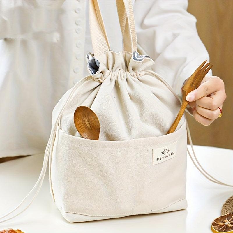 Insulated Lunch Box Bag Canvas Handbag for Travel & Picnic