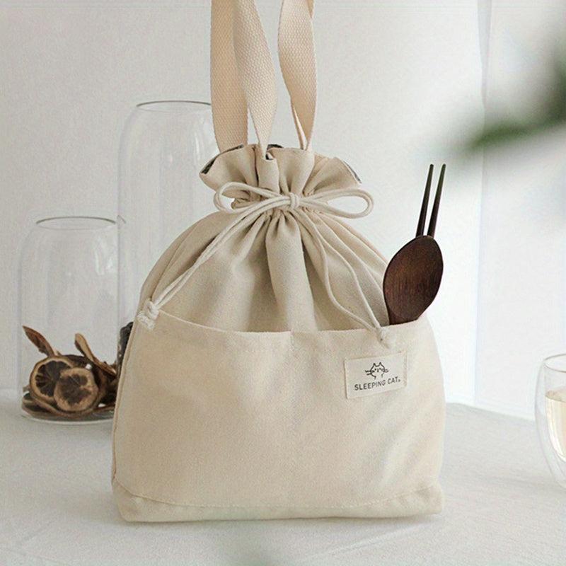 Insulated Lunch Box Bag Canvas Handbag for Travel & Picnic