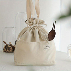 Insulated Lunch Box Bag Canvas Handbag for Travel & Picnic
