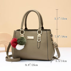 Pompom Decor Handbag Women's Double Handle Purse PU Leather Crossbody Bag