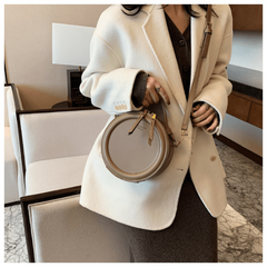 Small Round Crossbody Bag PU Leather Textured Handbag Purse