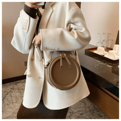 Small Round Crossbody Bag PU Leather Textured Handbag Purse