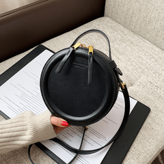 Small Round Crossbody Bag PU Leather Textured Handbag Purse
