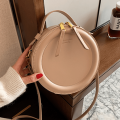 Small Round Crossbody Bag PU Leather Textured Handbag Purse