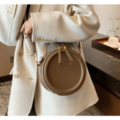 Small Round Crossbody Bag PU Leather Textured Handbag Purse