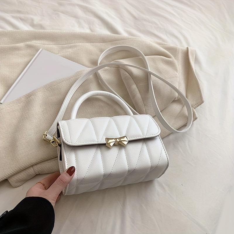 Rhombus Quilted Handbag Women Bow Crossbody Bag Flap Purse