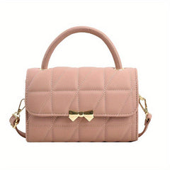 Rhombus Quilted Handbag Women Bow Crossbody Bag Flap Purse
