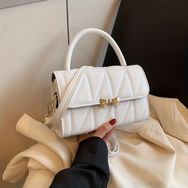 Rhombus Quilted Handbag Women Bow Crossbody Bag Flap Purse