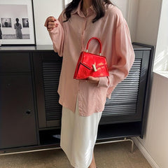 Asymmetrical Flap Top Handle Handbag in PU Leather