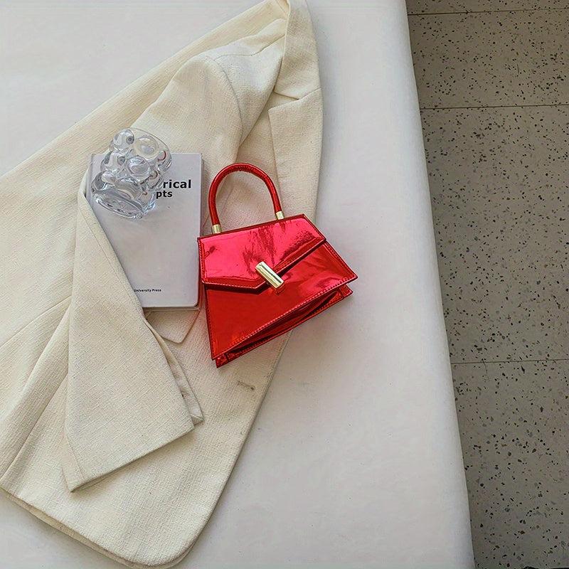 Asymmetrical Flap Top Handle Handbag in PU Leather