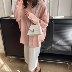 Asymmetrical Flap Top Handle Handbag in PU Leather