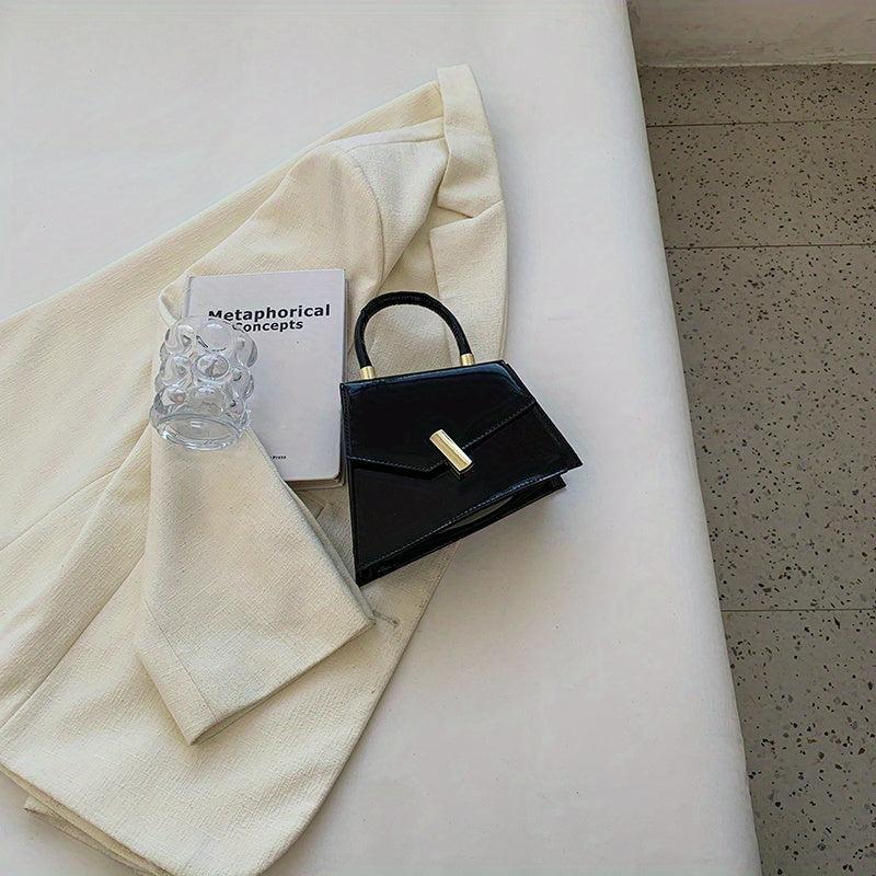 Asymmetrical Flap Top Handle Handbag in PU Leather