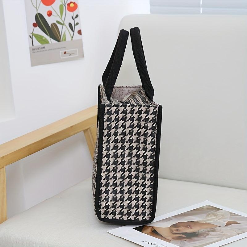 Houndstooth Pattern Tote Bag Portable Commuter Handbags