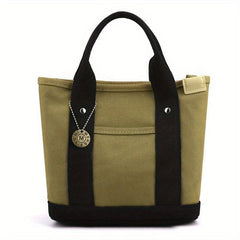 Canvas Contrast Tote Bag Casual Daily Lunch Bento Bag