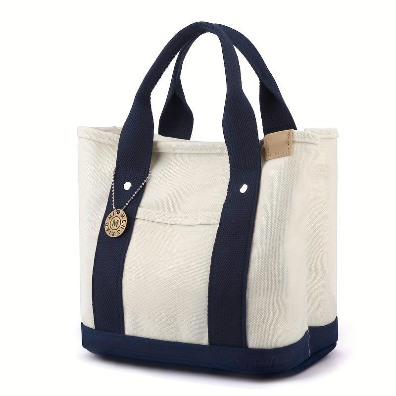 Canvas Contrast Tote Bag Casual Daily Lunch Bento Bag