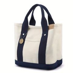 Canvas Contrast Tote Bag Casual Daily Lunch Bento Bag