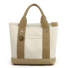 Canvas Contrast Tote Bag Casual Daily Lunch Bento Bag