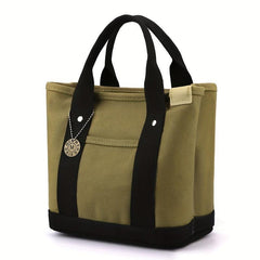 Canvas Contrast Tote Bag Casual Daily Lunch Bento Bag
