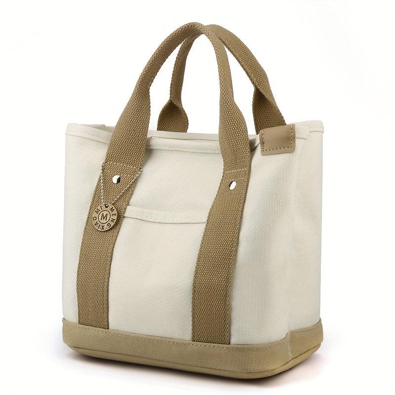 Canvas Contrast Tote Bag Casual Daily Lunch Bento Bag