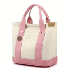 Canvas Contrast Tote Bag Casual Daily Lunch Bento Bag