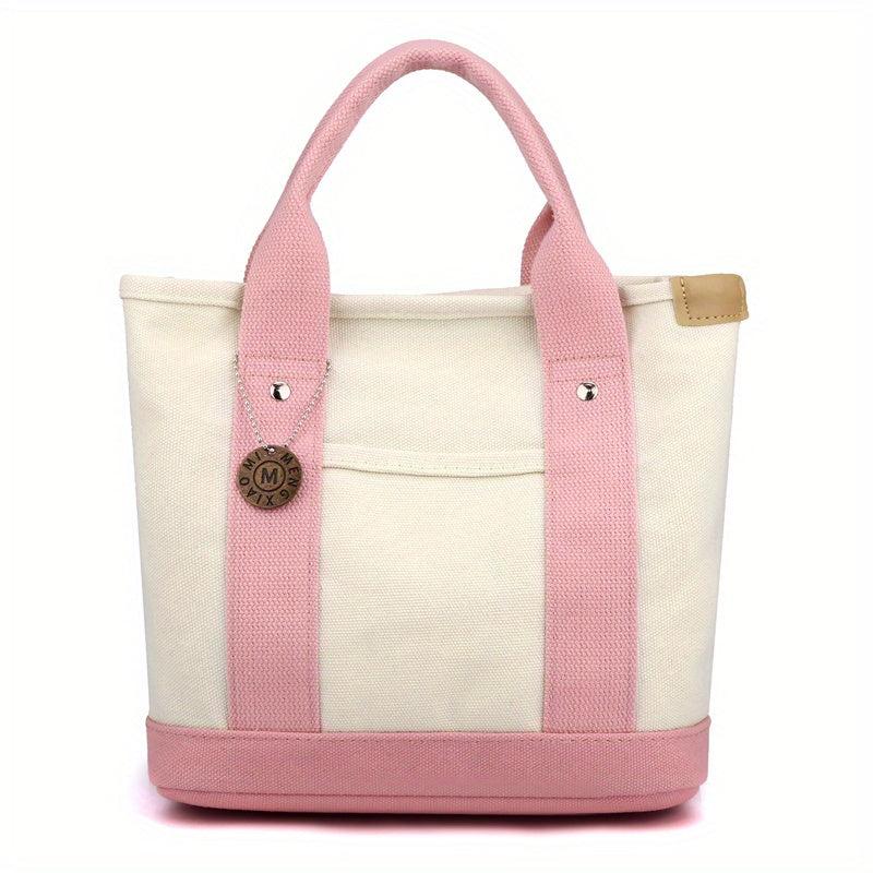 Canvas Contrast Tote Bag Casual Daily Lunch Bento Bag