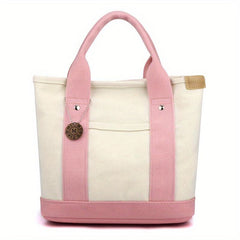 Canvas Contrast Tote Bag Casual Daily Lunch Bento Bag