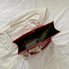 Crocodile Embossed Tote Bag Scarf Decor Shoulder Bag Women's PU Leather Handbag