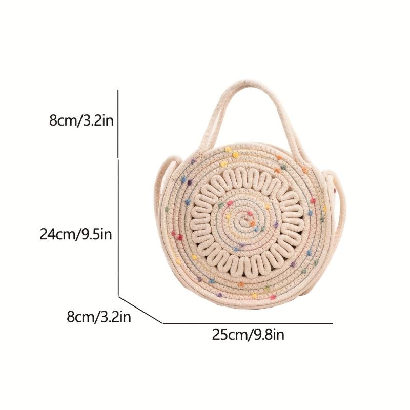 Hollow Out Woven Shoulder Bag Round Top Handle Handbag