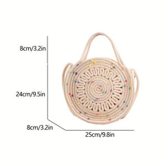 Hollow Out Woven Shoulder Bag Round Top Handle Handbag