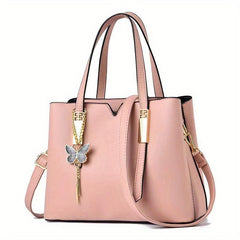 Classic Tote Satchel Bag Women's Shoulder Bag with Butterfly Pendant