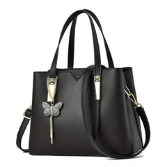 Classic Tote Satchel Bag Women's Shoulder Bag with Butterfly Pendant