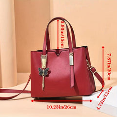 Classic Tote Satchel Bag Women's Shoulder Bag with Butterfly Pendant