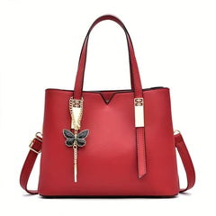 Classic Tote Satchel Bag Women's Shoulder Bag with Butterfly Pendant
