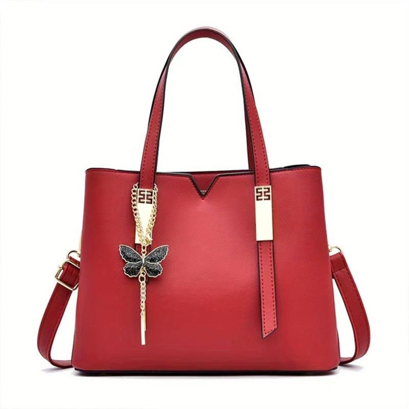 Classic Tote Satchel Bag Women's Shoulder Bag with Butterfly Pendant
